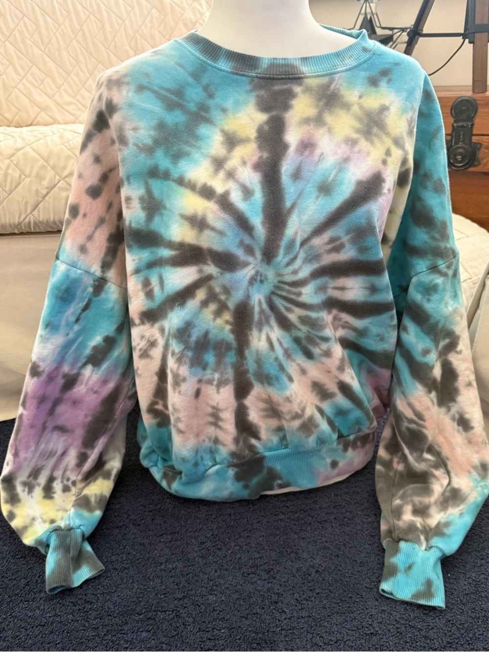 Lovers + Friends Tie-Dye Crewneck Sweater in Teal, Purple & Pink